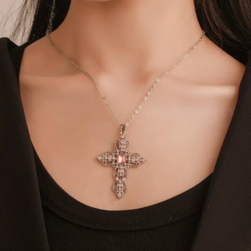Hot Sale Fashionable Classic Necklace Irregular Goth Large Cross Pendant Necklaces for Women and Girls Zircon Cross Necklace Qme