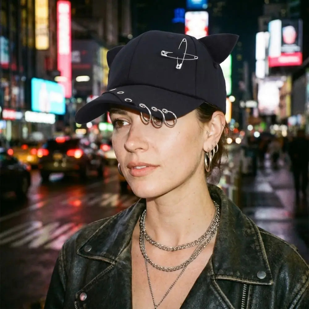 Fashion Hiphop Cat Ear Baseball Cap Rivet Pin Peaked Spicy Girls Qme