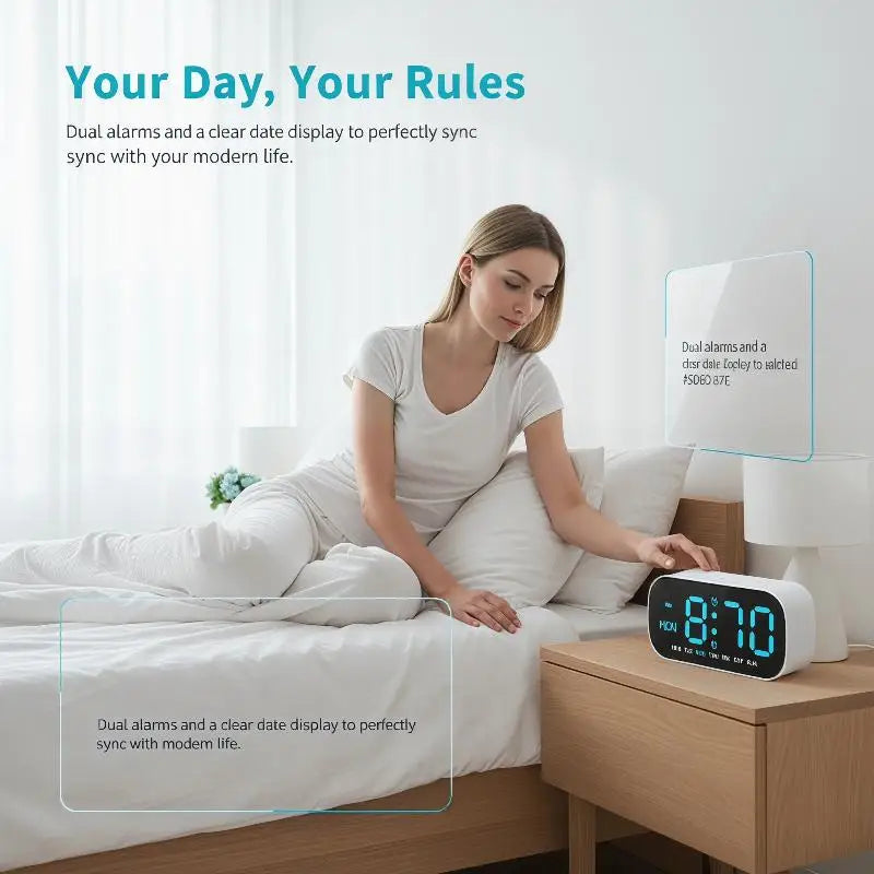 Desktop Digital Alarm Clock Temperature Date Week Dual Night Mode Qme