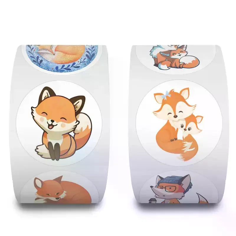 500pcs/Roll Cute Foxes Stickers 8 Designs Decals Diy Adorn Gifts Packing Labels 2.5cm/1.0'' Qme
