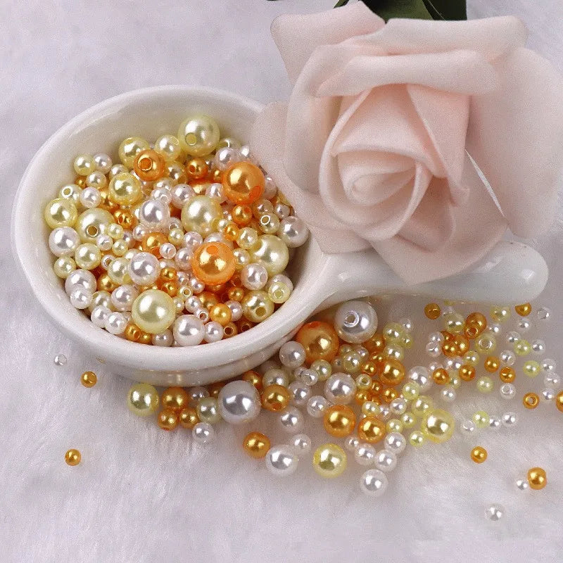 150pcs Pearl-like beads, double-hole round loose beads, suitable for making accessories for DIY products. Qme white golden 3 8mm 150pcs