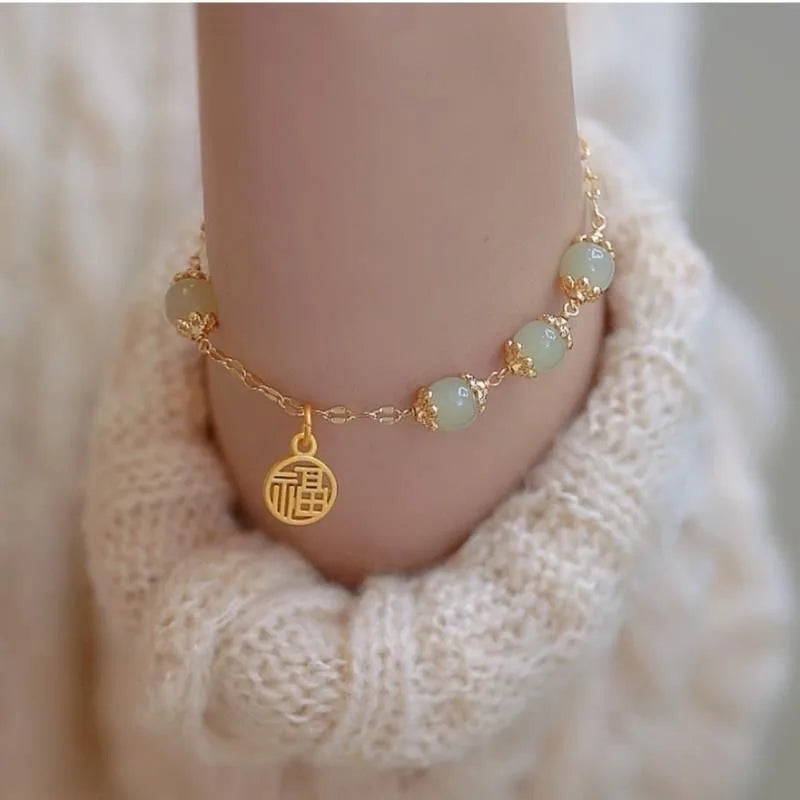 Fu Character Lucky Hetian Jade Hare Stars Antique Bracelet Creative Cute Female Temperamental Fashion Gifts Femme Qme 4