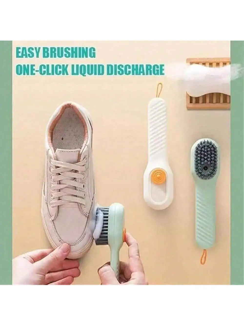 Easy-to-use White PP Multi-functional Shoe Brush Press-type Built-in Qme