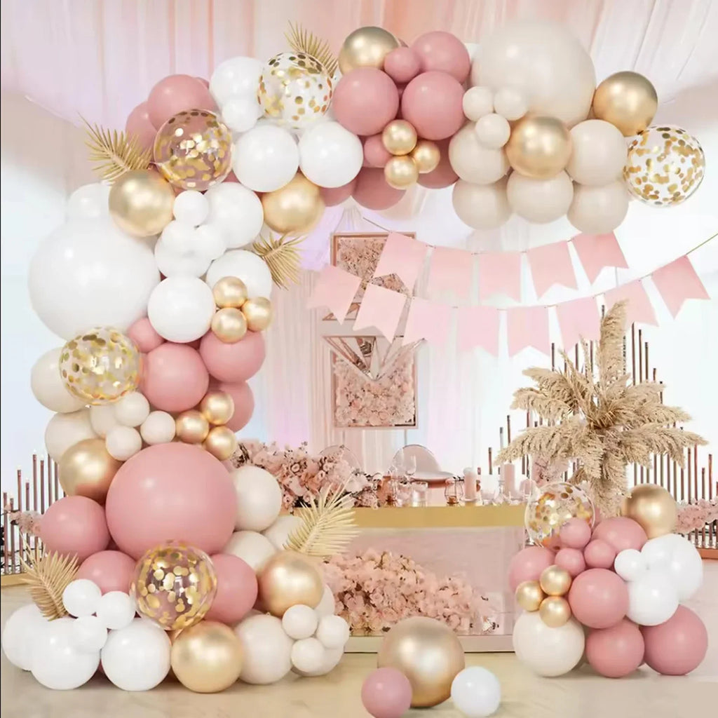 Retro Pink White Gold Balloons Garland Arch Kit Birthday Party Decoration Kids Baby Shower Wedding Party Supplies Letax Ballons Qme