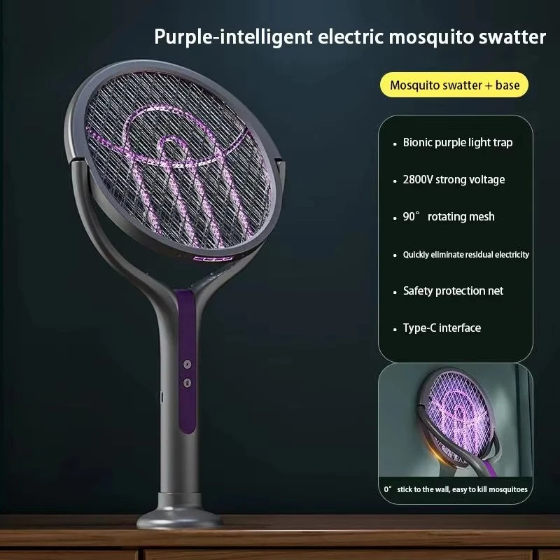 Multi functional 2-in-1 mosquito killer lamp angle retractable mosquito swatter USB rechargeable mosquito swatter bat swatter Qme With Stretching Rod