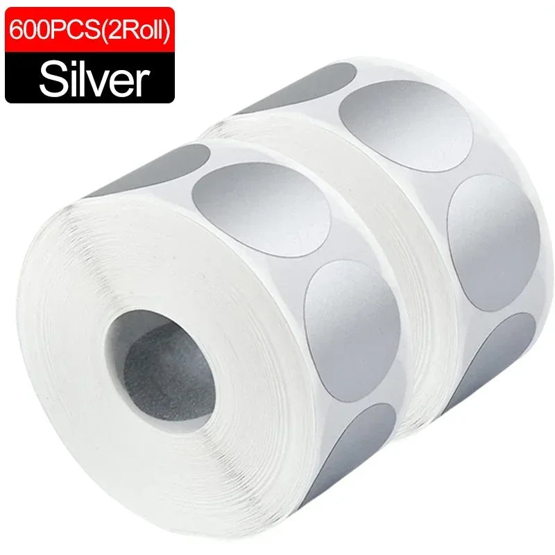 600Pcs Scratch Off Stickers Round Shape Labels Sticker Gold Silver DIY Handmade for Game Scratch Sticker Labels Party Supplies Qme 600PCS-Silver