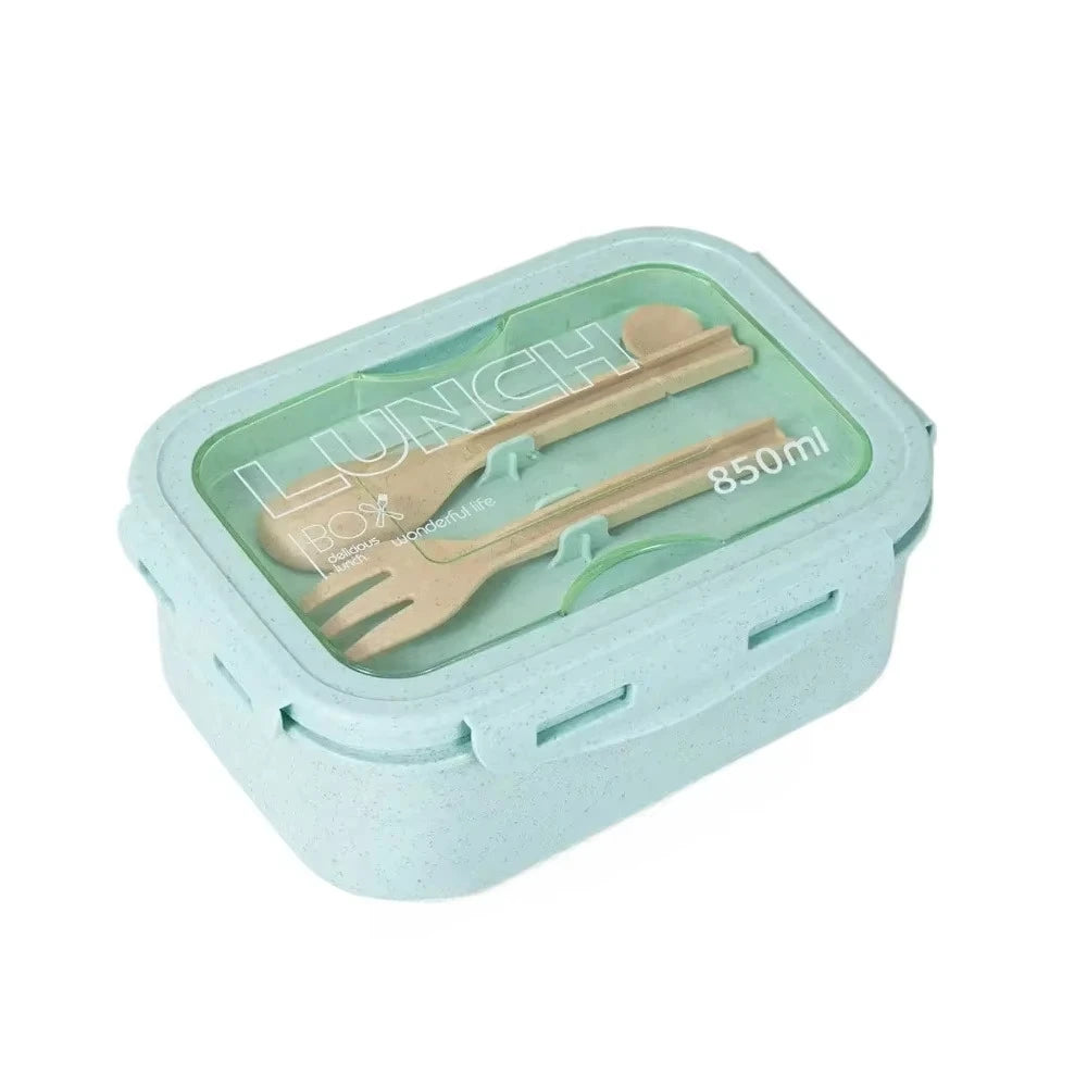 Wheat Straw Lunch Box Bento Students Portable Sealed Compartment Qme green 2 2|800ml