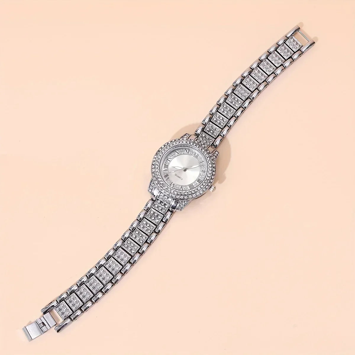 Women Watches Golden Tone Alloy Quartz Watch Stylish Rhinestone Bling Dress Watch Wristwatches, For Xmas Qme