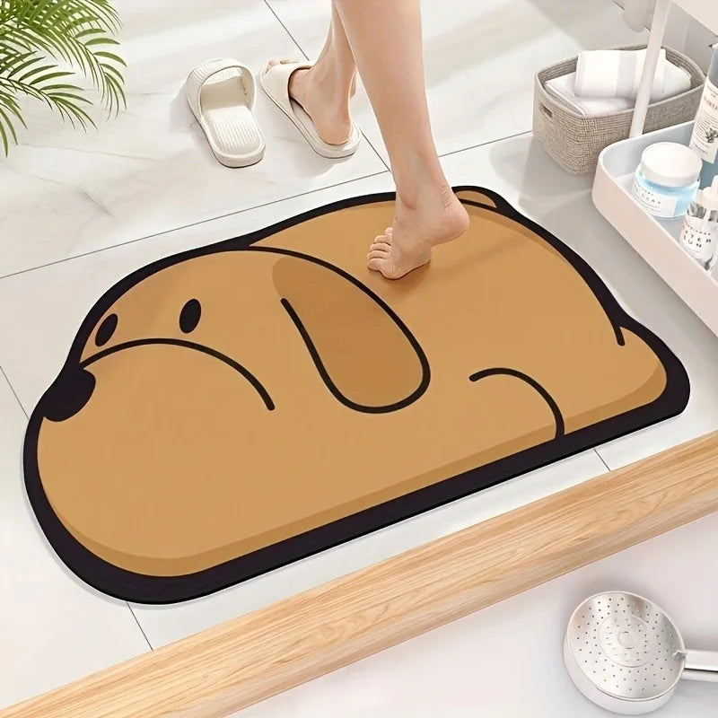 Home Clean Diatom Super Absorbent Bathroom Mat Cartoon Non-Slip Mud Toilet Pad Quick-Drying Bath Mat Floor Mat Qme Dog 400MMx600MM