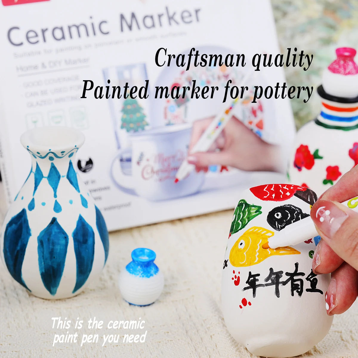 GN 12/24 Colors Ceramic Markers,Non-Toxic Ceramic Paint Pens,DIY Art Marker, for Rock Glass Porcelain Drawing Craft Supplies Qme
