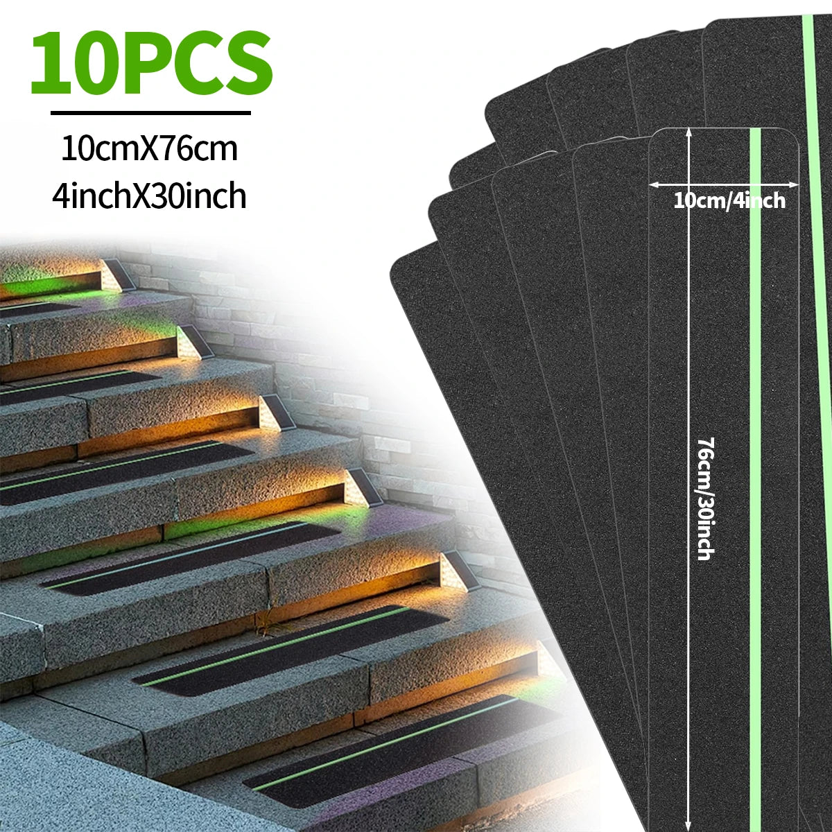 Glow in Dark Anti Slip Traction Tape Green Stripe Friction Abrasive Adhesive For Stair Tread Step Indoor Outdoor Qme 10pcs