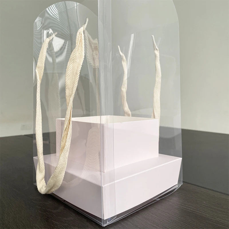Rose Flower Hand Packaging Box Waterproof Transparent Art Arrangement Qme White