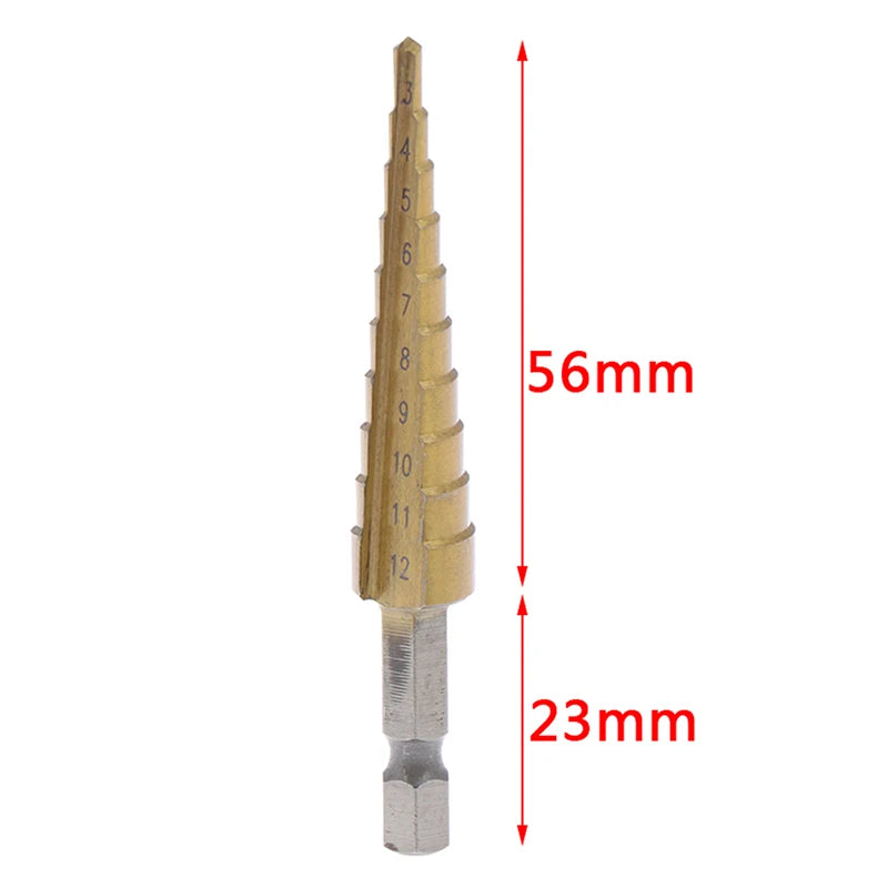 3-12mm Coated Stepped Drill Bits Hex Handle Drill Bit Metal Drilling Power Tool. Qme
