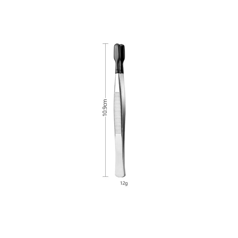 Black Silicone Tips Tweezers Stainless Steel Straight Curved False Eyelash Tweezers Hair Removal Makeup Tool Picking Tool Qme Black Flat 11cm