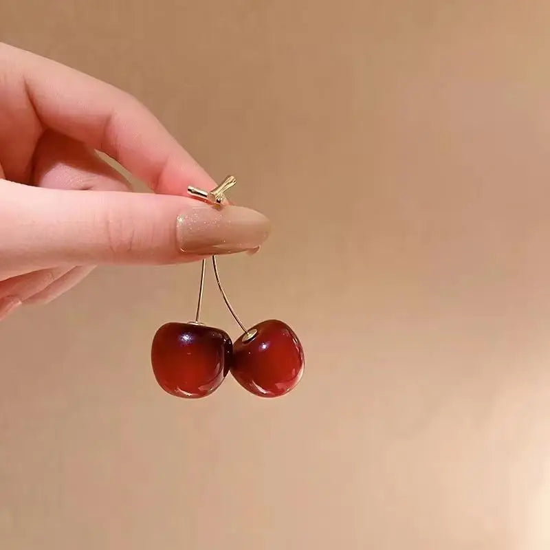 Sweet Fruit Design Red Cherry Drop Earrings Delicate Fashion Women Jewelry for Graduation Gift Daily Outfits Qme