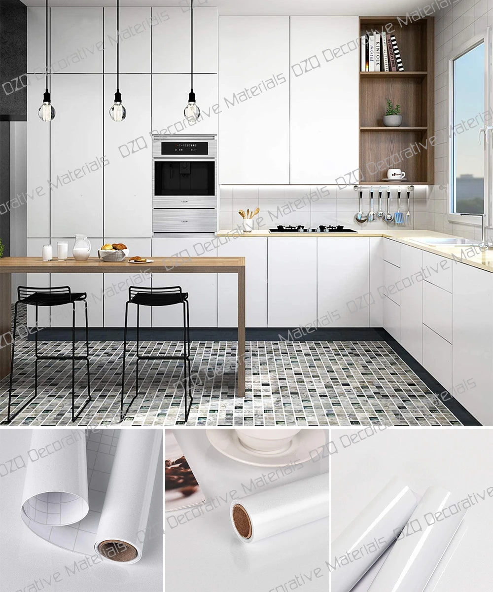Solid Waterproof Wallpaper Room Self-adhesive Black White Wardrobe Qme