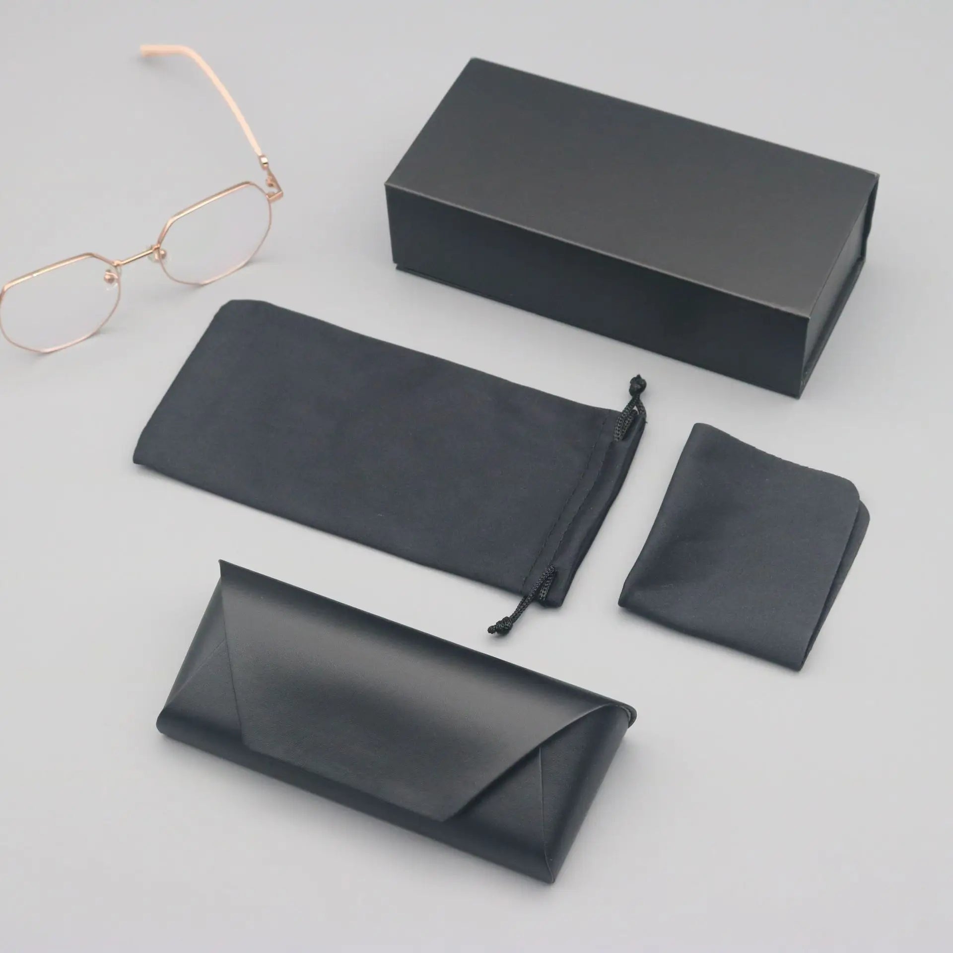 4 pcs Set High-Quality Black Eyeglass Case Handmade Faux Leather Large Capacity Storage Luxurious Premium Feel Eyeglass Box Qme Steamed Bun Box Set