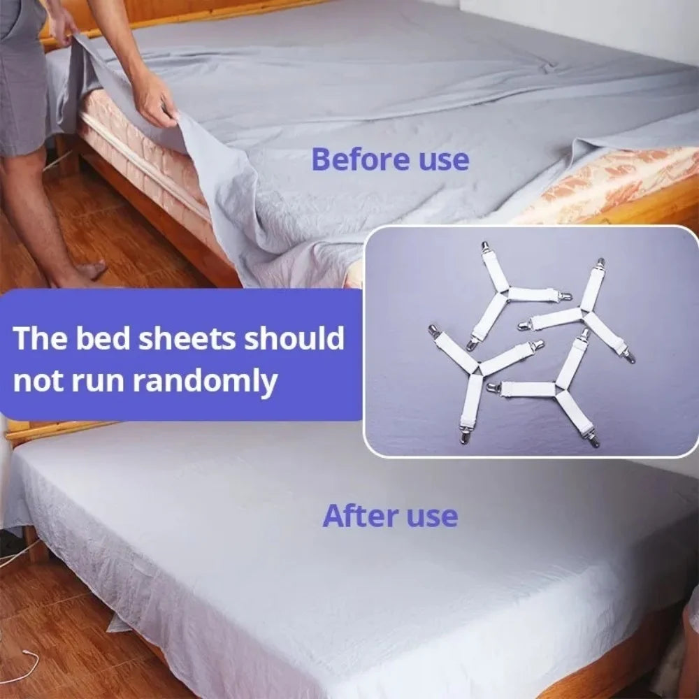 4Pcs Triangle Bed Sheet Holders Adjustable Elastic Fixed Holder Fixing Non-Slip Strap For Home Elastic Straps Adjustable Clips Qme