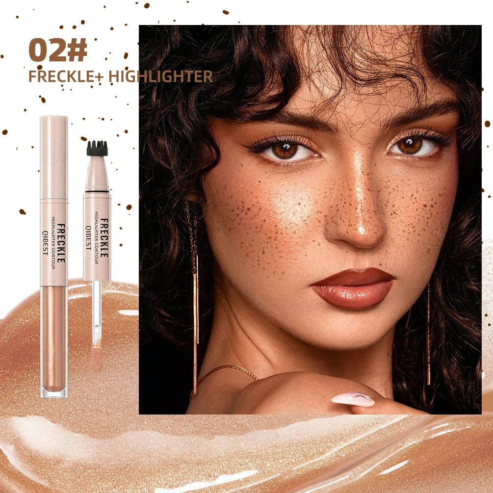 QIBEST Double Ended Freckles Pen Fine Flash Highlight Lasting Matte Concealer Natural 2 In 1 Freckles Contour Stick Cosmetics Qme 02