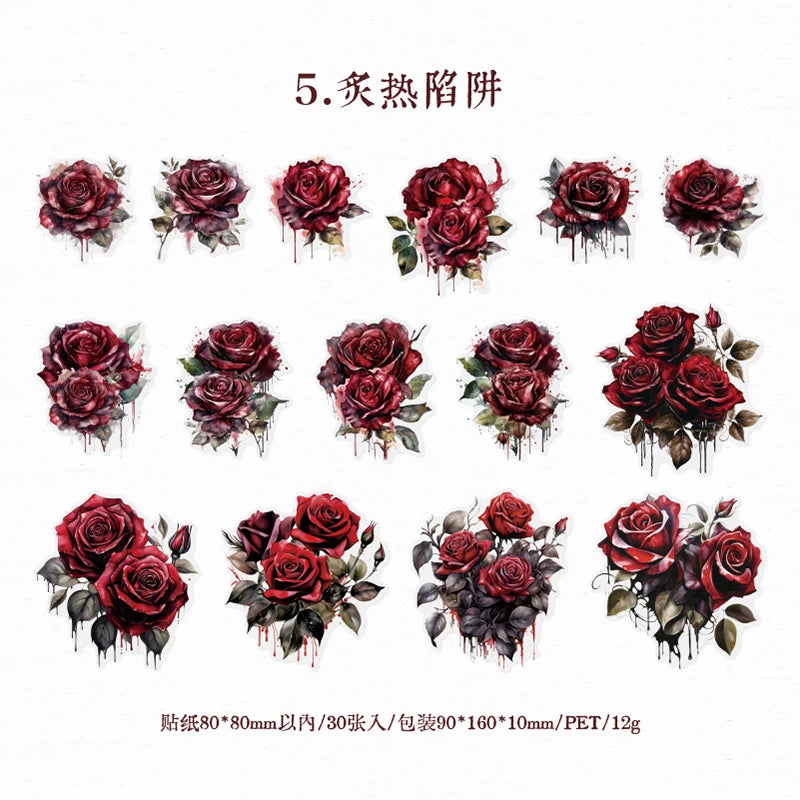 30 pcs Large size roses Stickers aesthetic Diy Stickers Aesthetic Scrapbooking Journal Deco Album Deco DIY Diary Stationery Qme E