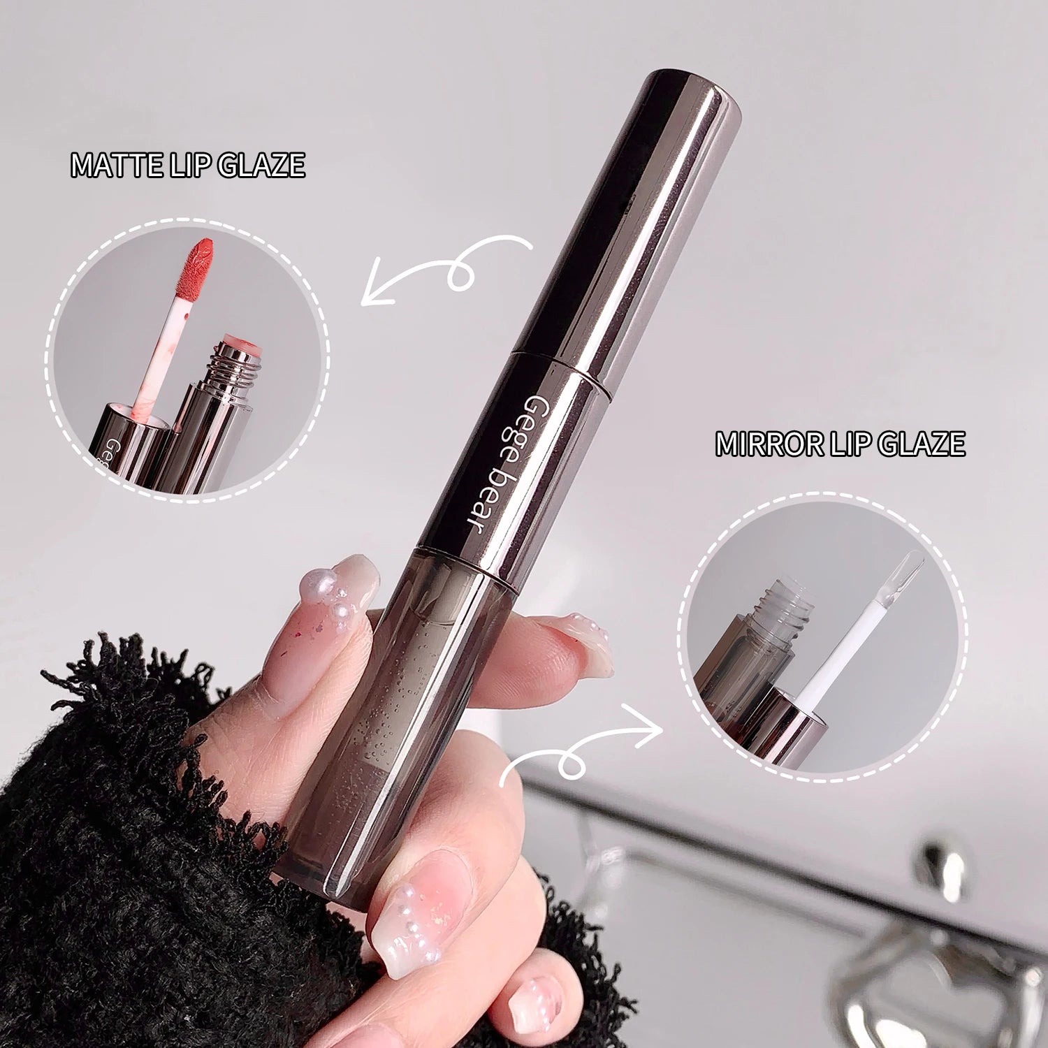 Gegebear Double-ended Lip Glaze Matte Water Mirror Overlay Gloss Qme