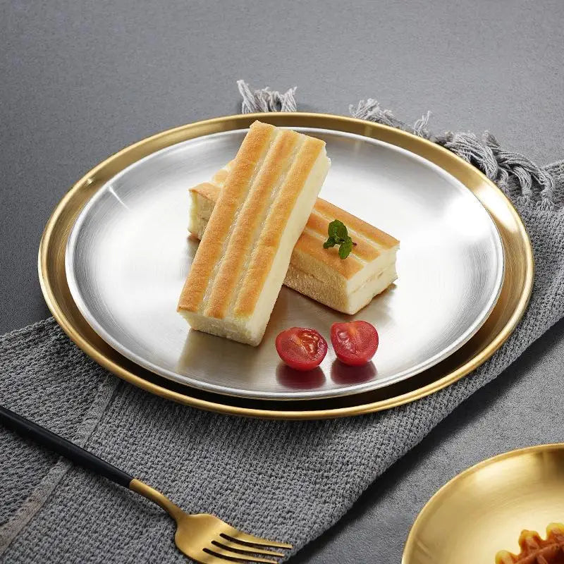 Thickened Stainless Steel Disc Golden Cafe Tray Dining Fruit Meat Qme