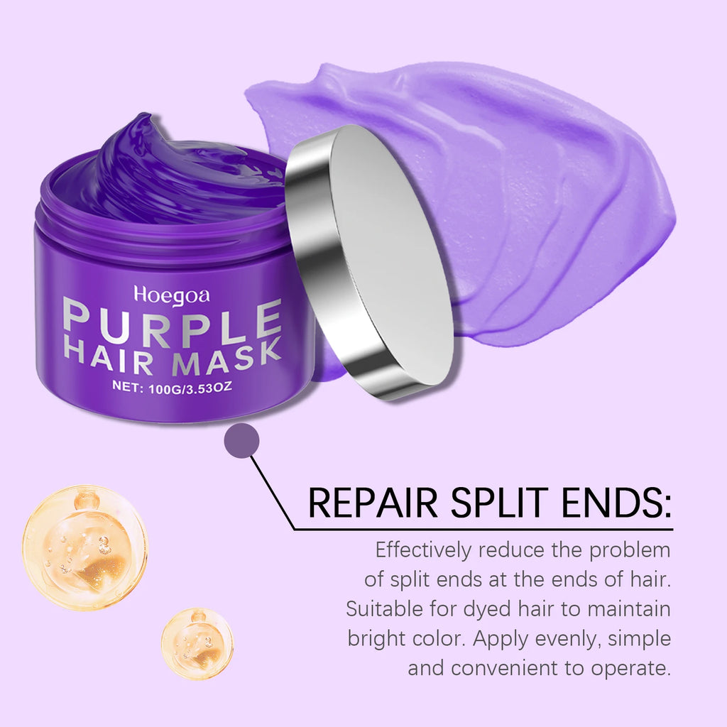 Purple Keratin Hair Mask for Repair Damaged Frizzy Hair Soft Shiny Smooth Nourishing Moisturizing Treatment Deep Hair Care Mask Qme