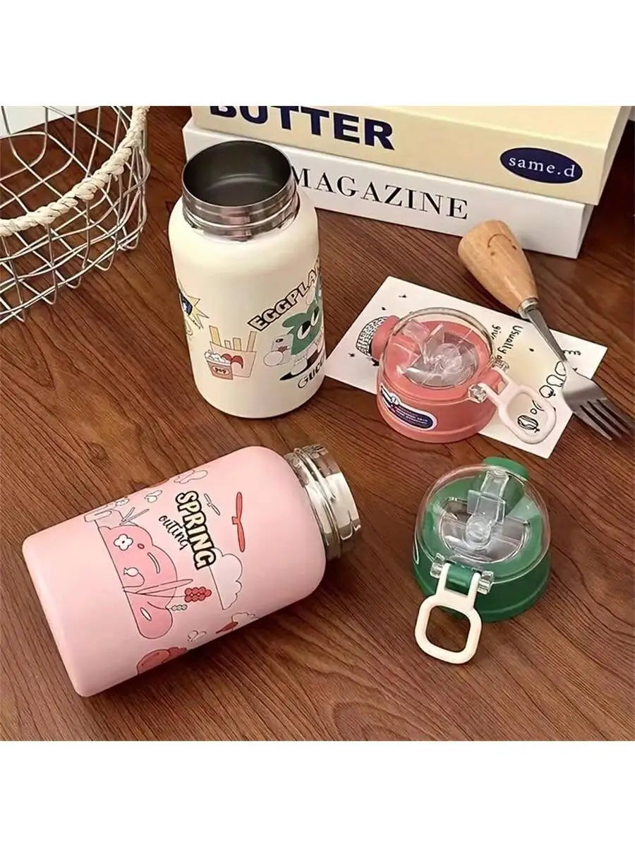 Cute Graffiti Painting Insulated Cup Straw Water Portable School Qme