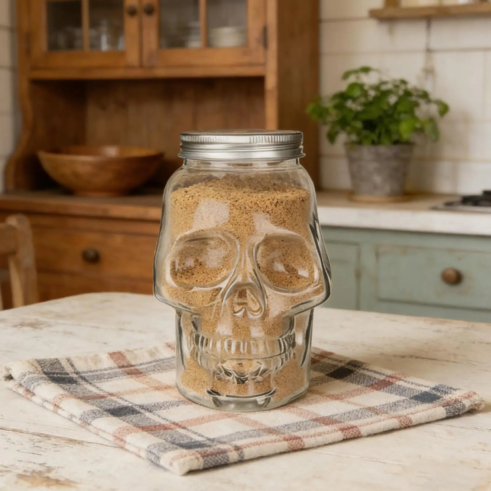 Unique Skull Jars Reusable Spooky Decor with Lid Skull Salt Container for Home Bathroom Picnic Tabletop Baking Dining Qme
