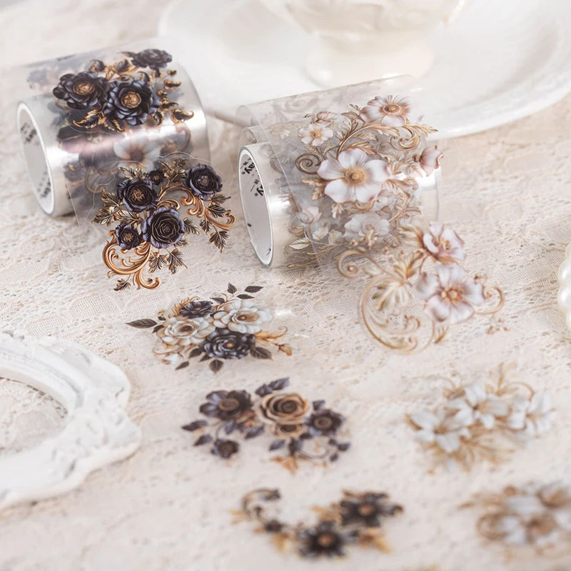 Vintage European Floral Clear Tape, Palace Carved Lace Tape, Journal Decorative Stickers, Photo Frame Decor Tap Qme