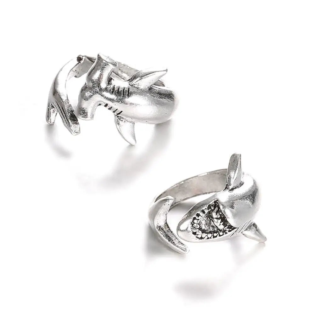 2pcs/set Vintage Shark Adjustable Finger Rings Set Simple Animal Retro gothic Great White Shark Opening Jewelry Accessories Qme