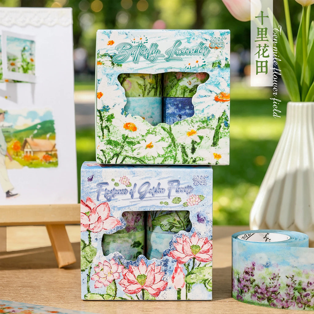 4/8Rolls 200cm PET Washi Tape Set Flower Scenery Decorative Tape for Plant & Flower Lovers Aesthetic Diary Stationery Stickers Qme AB X 1