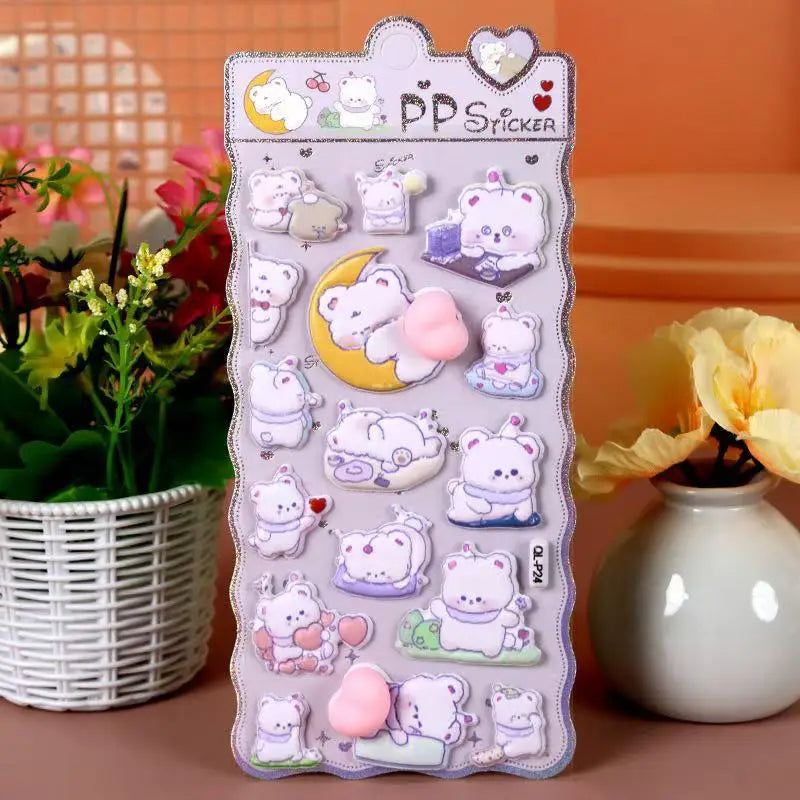1Pc Cute Soft 3D PP Stress Relief Cartoon Stickers Rabbit Bear Dog Theme For DIY Scrapbook Cup Notebook Decoration Gift Qme P21