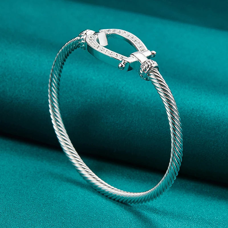 1Pcs Fashion Charm Party Jewelry Silver Geometry Zircon Open Bangle Bracelet For Woman Man Wedding Engagement Qme