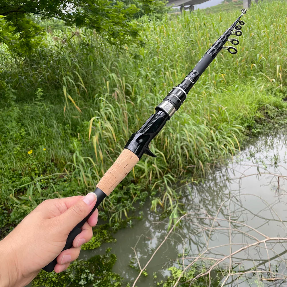 Telescopic Lure Rod 1.5M 1.8M 2.1M 2.4M Carbon Spinning Rod Baitcasting Fishing Pole 8g-25g Wooden Handle Casting Fishing Tackle Qme