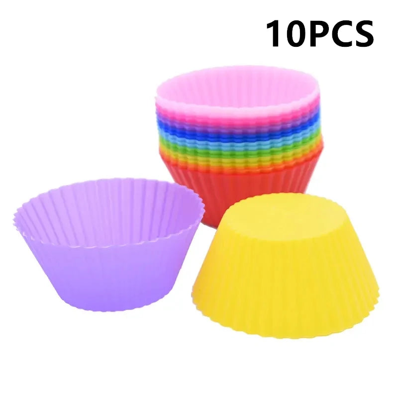 Silicone Cake Mold Round Heart Shape Muffin Cupcake Baking Molds Home Kitchen Bakeware Baking Cups BPA Free Kitchen Gadgets ﻿ Qme 10PCS Round