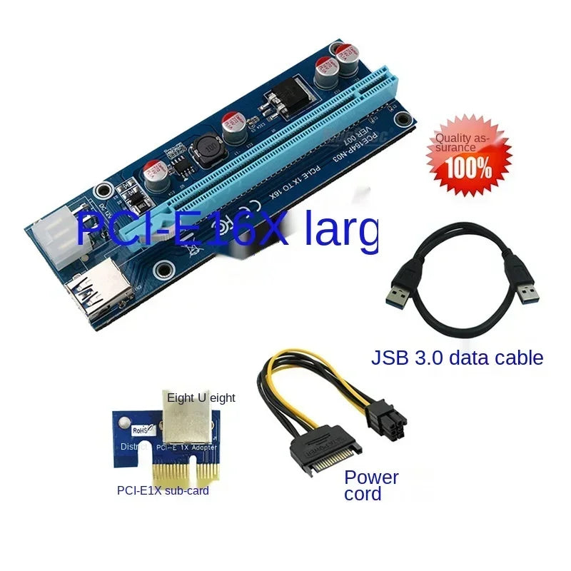BTC Mining Riser Adapter Card with PCIe PCI Express, USB 3.0 Extension Cable and SATA Power Cable Qme