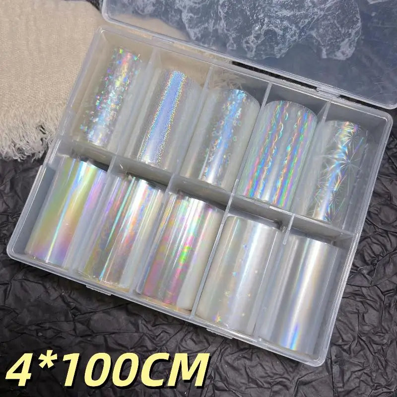 10 Patterns Metallic Nail Foil Transfer Paper Stickers DIY Manicure Qme A12