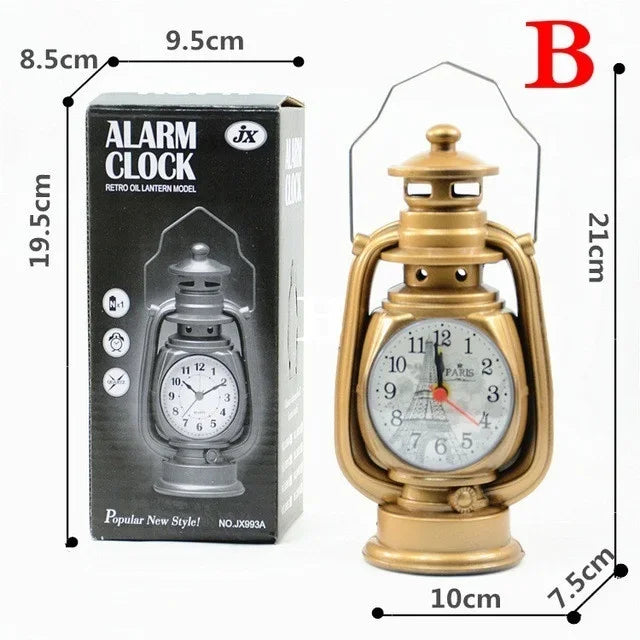 Retro Kerosene Light Alarm Clock Vintage Alarm Clock Table Clock Living Room Decor Articles Office Craft Ornament Qme A2