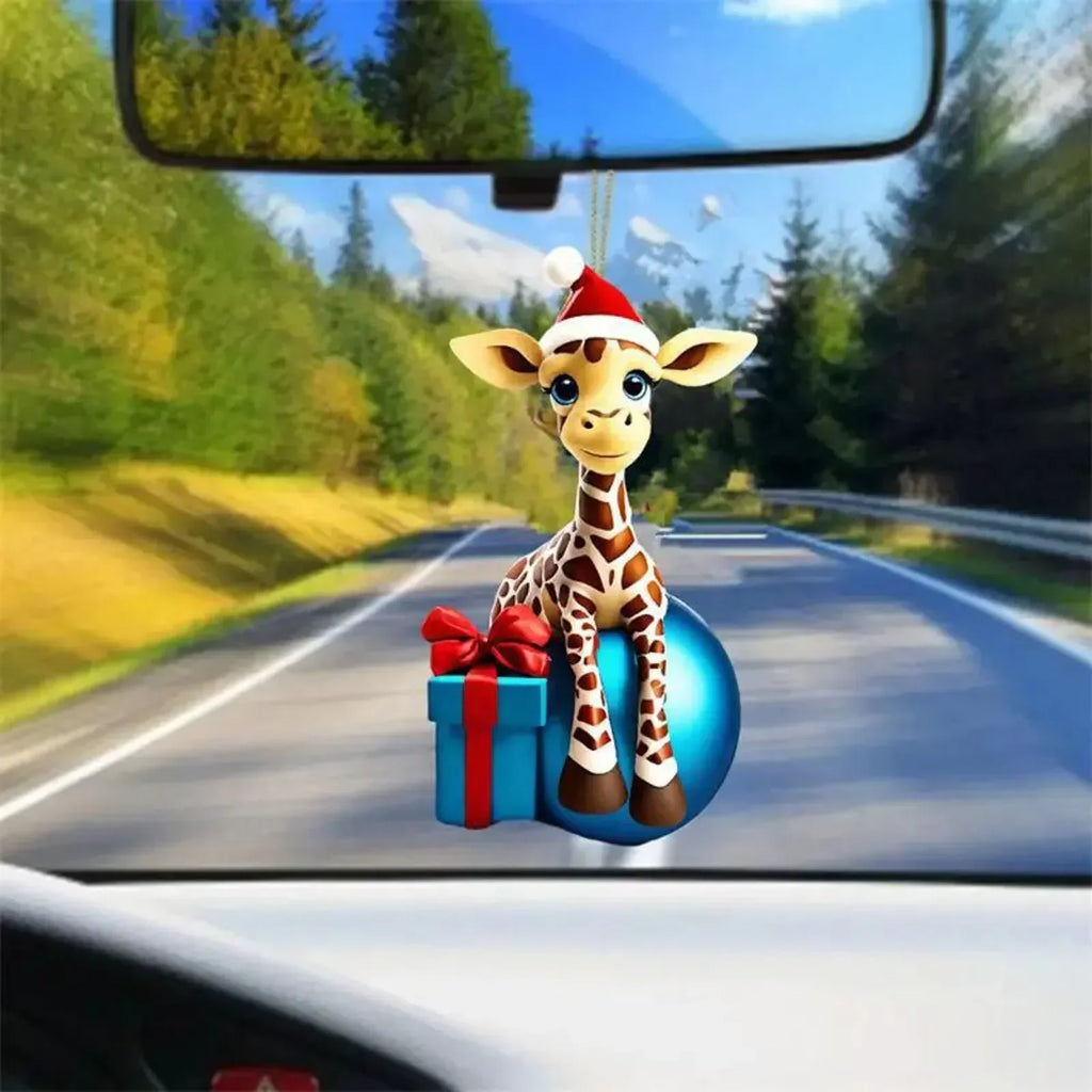 Christmas Pendant Home Decoration Christmas Hanging Cartoon Giraffe Pattern Christmas Tree Hanger Car Hanging Festive Supply Qme