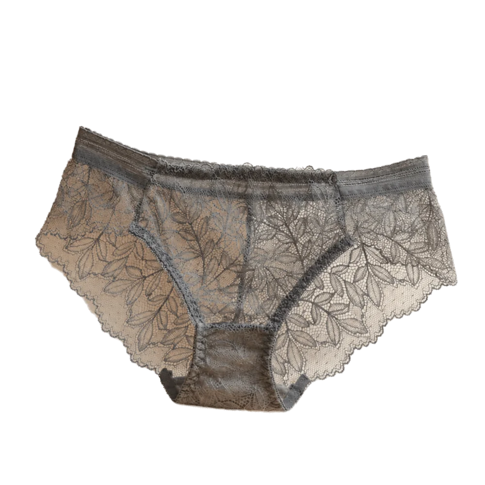 Breathable Low Waist Women's Panties Mesh Hollow Out Lace Briefs Qme Grey One Size 1pc
