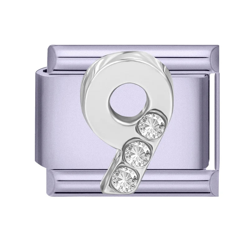 Selling Shiny Zircon Numbers 0-9 Italian Charm Link Stainless Steel