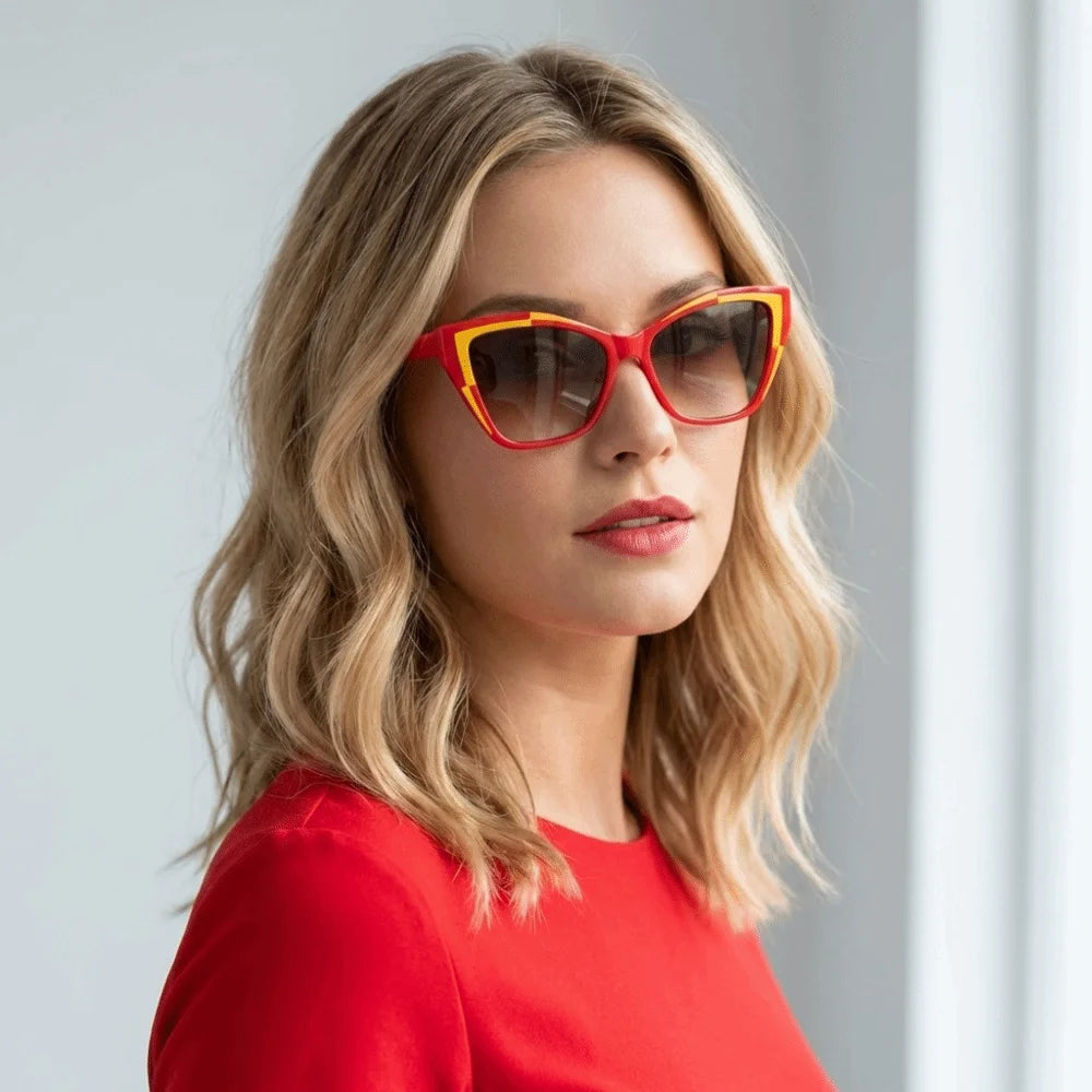 Exquisite Y2k Cat Eye Sunglasses Steampunk Contrast Color Fashion Sunglasses Square Frame Gradient Fashion Shades Driving Qme