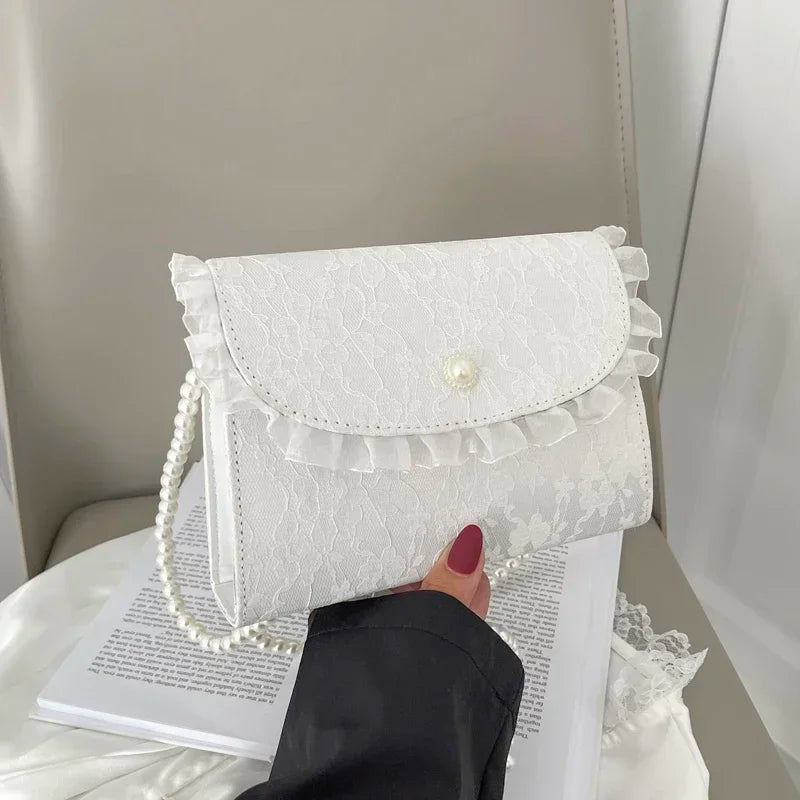 Women's Pearl Chain Shoulder Bag Elegant Small Handbag Fashion Qme 21x16cm pearl