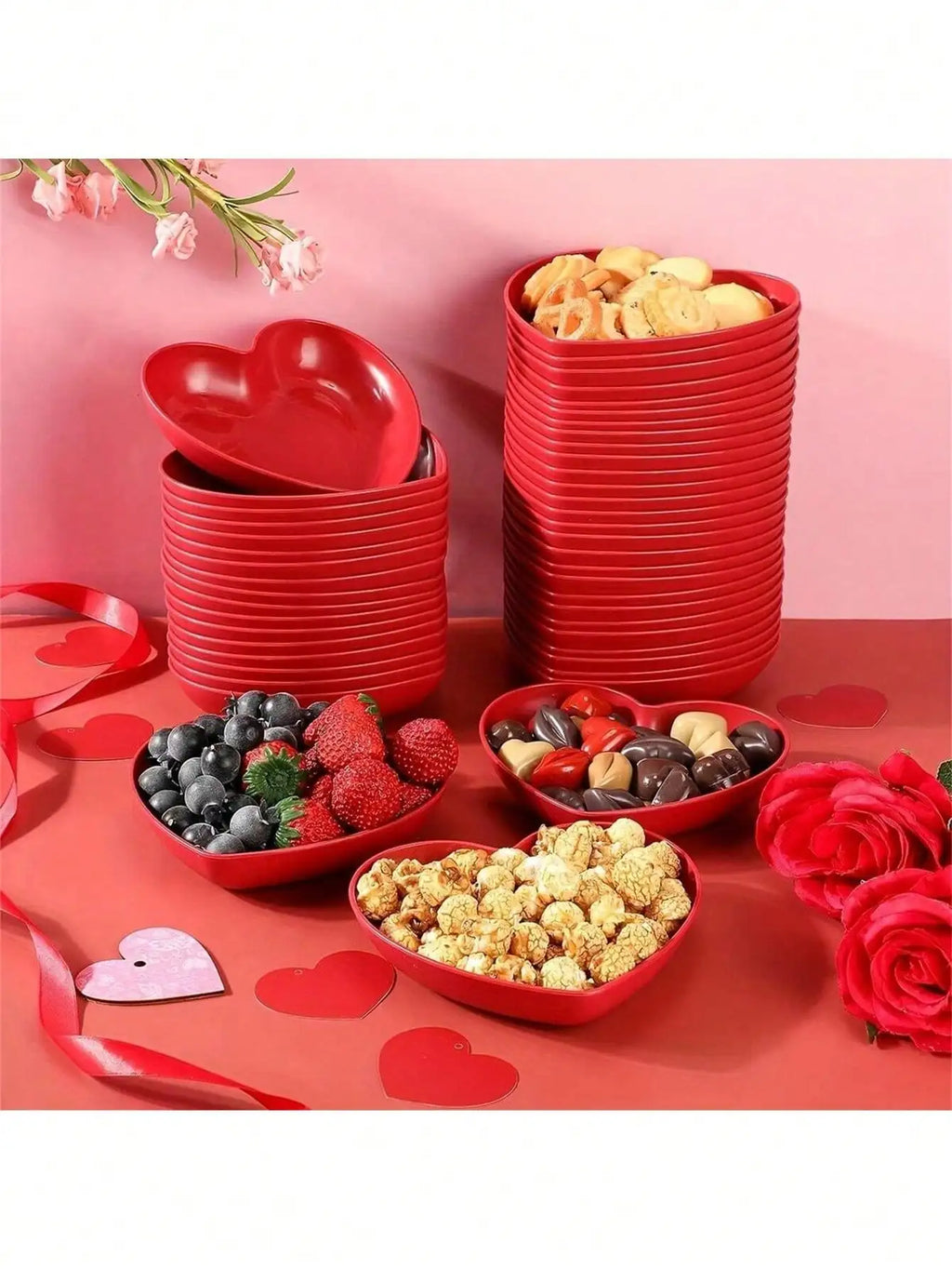 1 5 10 Plastic Heart Shaped Dinner Plate Red Pink Themed Fruit Snacks Qme