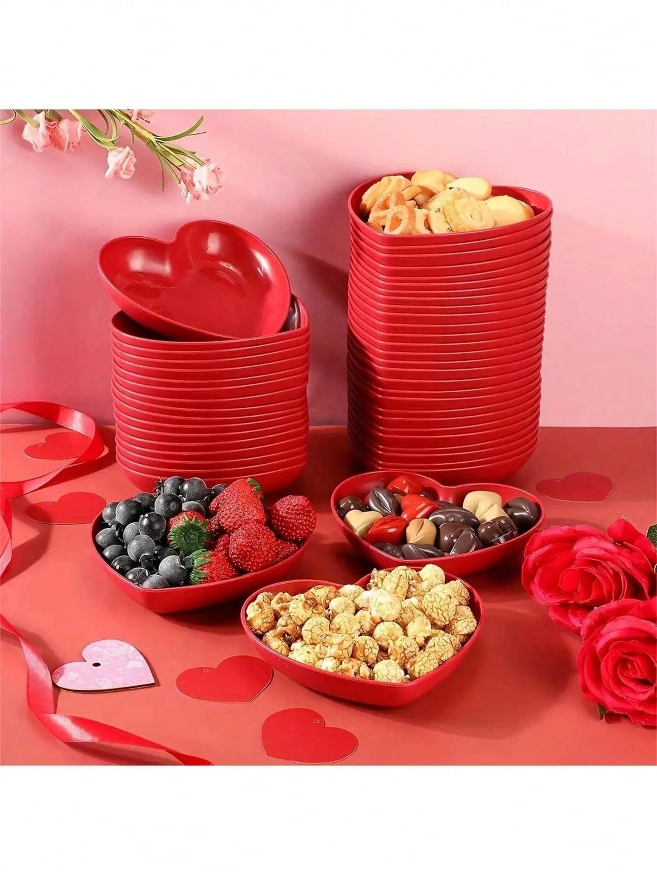 1 5 10 Plastic Heart Shaped Dinner Plate Red Pink Themed Fruit Snacks Qme