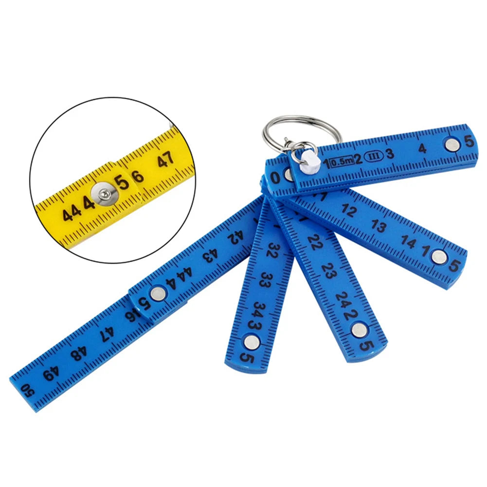 1Pcs 0.5 Meter Folding Ruler Keychain Plastic High Precision Portable Folding Ruler For Woodworking Bricklaying Measuring Tool Qme