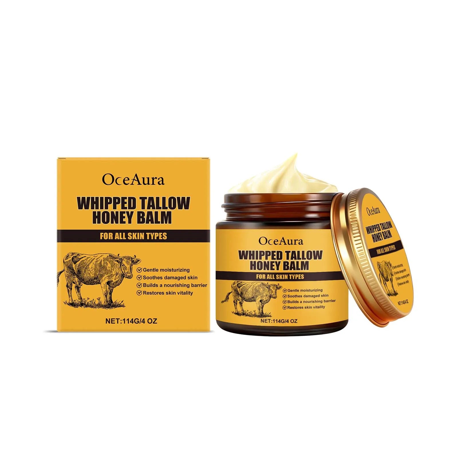 Beef Tallow Honey Balm Deep Hydrating Soft Smooth Skin Damage Care Tighten Fine Lines Facial Moisturizer Rejuvenating Face Cream Qme 114g Boxed