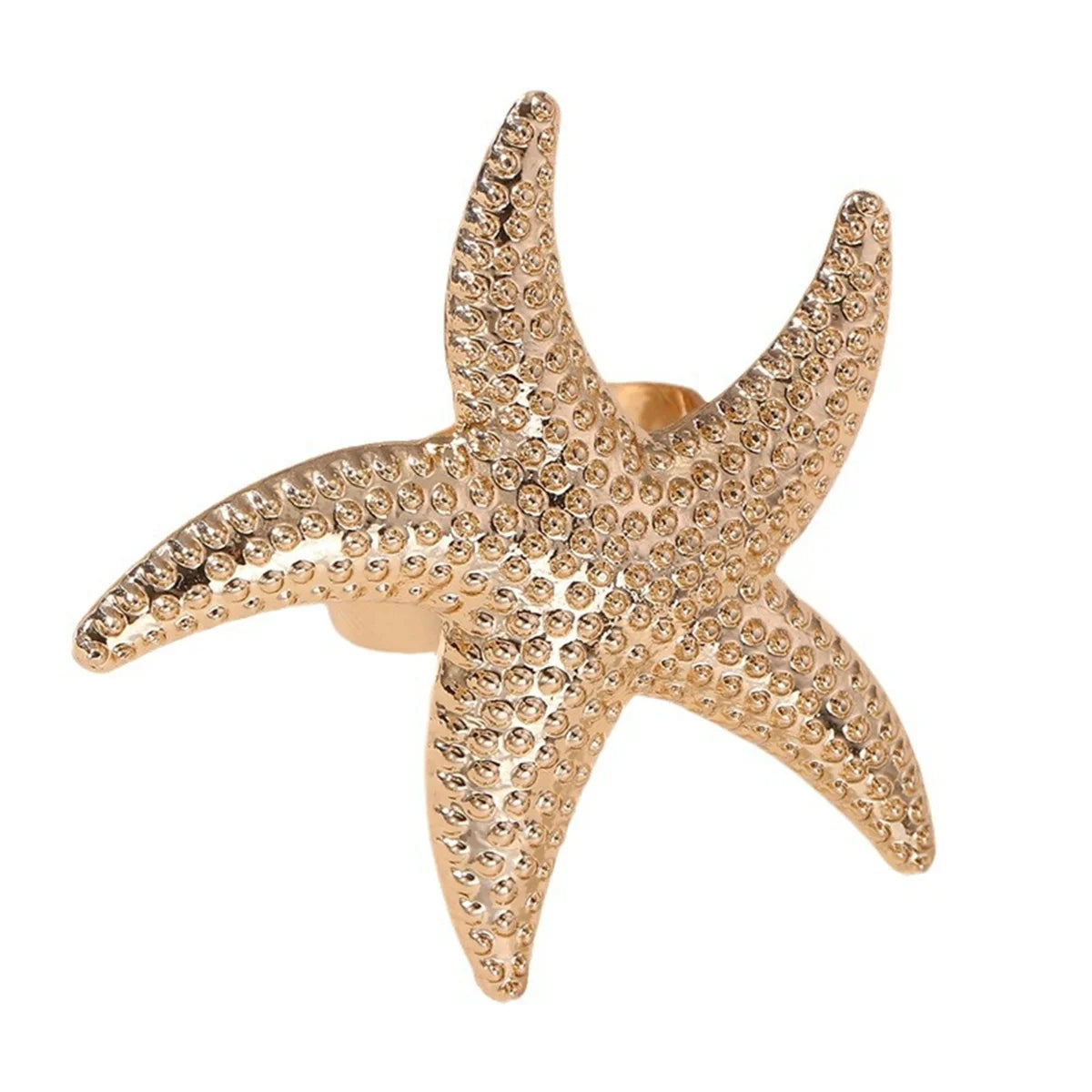 Vintage Exaggerated Metal Flower Starfish Pearl Rings for Women Fashion Aesthetic Beach Style Gold Color Vacation Jewelry Gift Qme