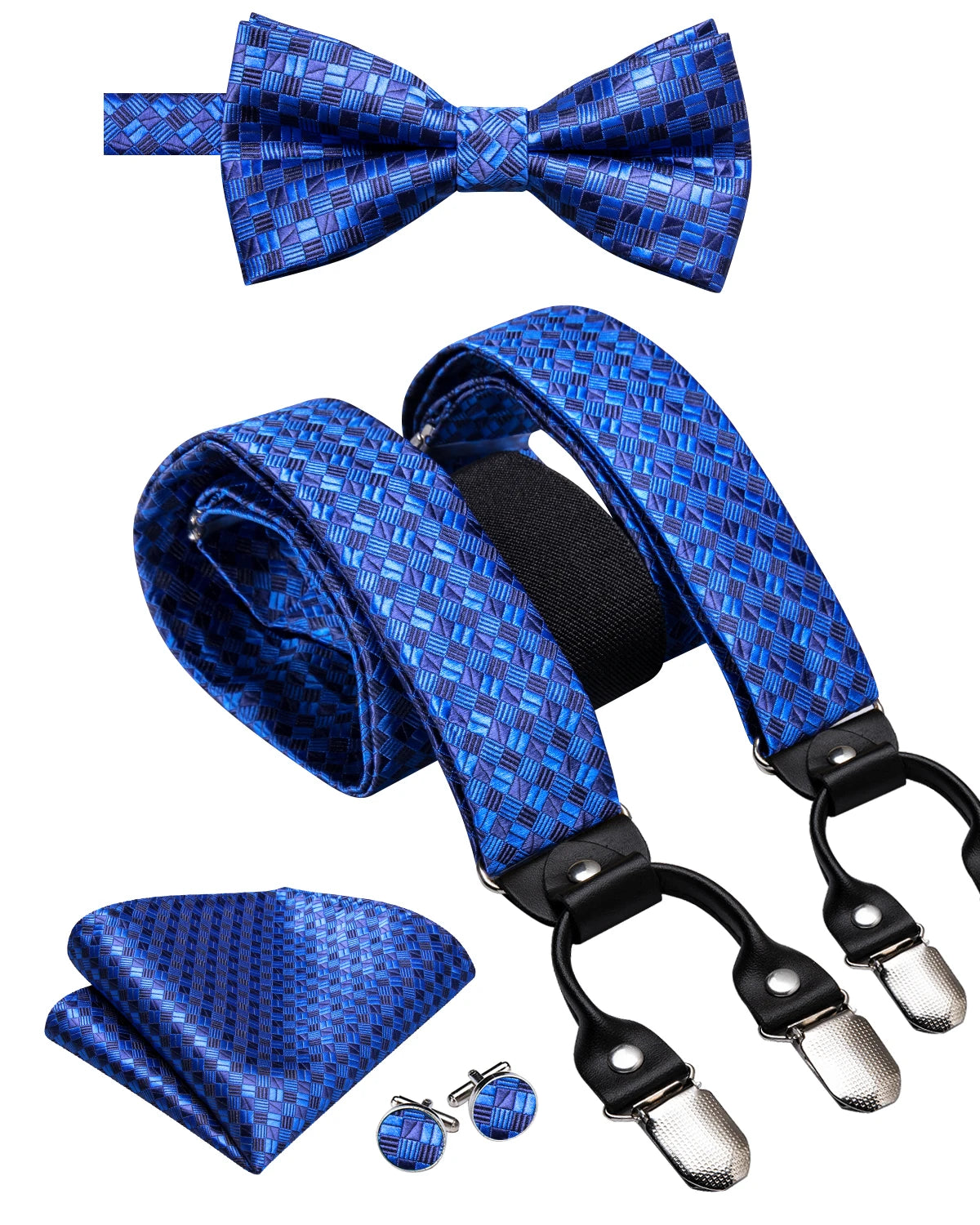 Hi-tie Jacquard Woven Silk Gold Mens Suspender Braces Bow Tie Hanky Qme BD-3059